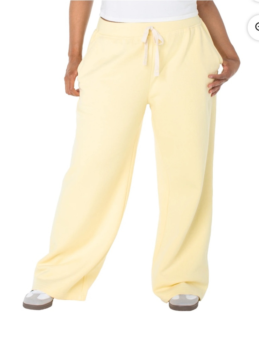 Relaxed Wide-Leg Drawstring Pants - Pale Yellow